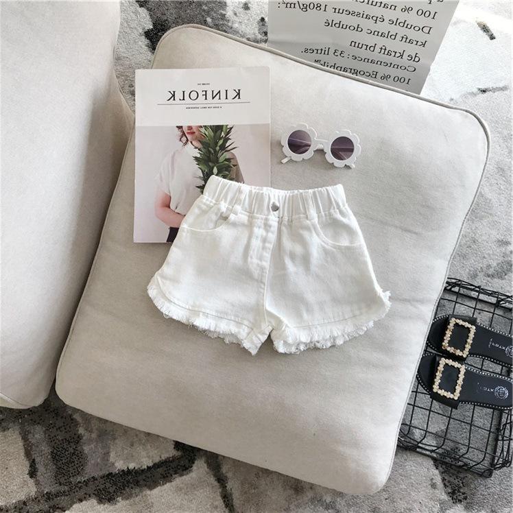Girls Summer Solid Color Casual Pants Cotton Mid-rise Denim Shorts for Middle and Small Children