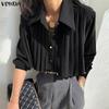 VONDA Damen Lässig Umlegekragen Elegant Gerüscht Plissee Langarm Bluse