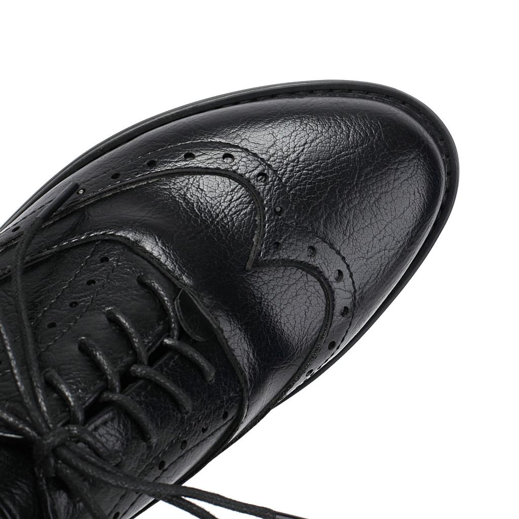 Comfortable Oxfords Flats Stylish Women's Perforated Heeled Brogue Wingtip Classic Lace-up Saddle Shoes Leather Walk Wear