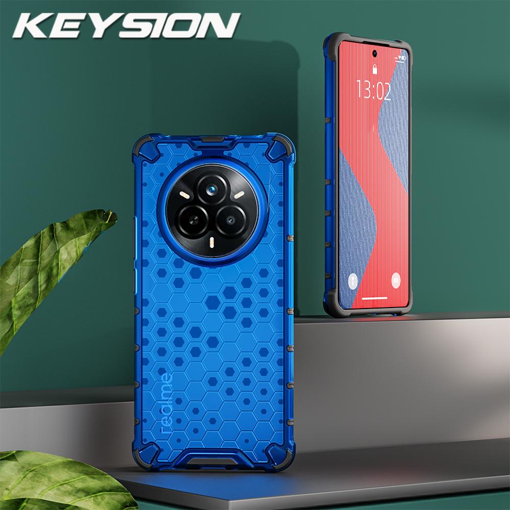 KEYSION Shockproof Armor Case for Realme 14 Pro+ 5G Soft Silicone+PC Transparent Honeycomb Phone Cover for OPPO Realme 14 Pro 5G