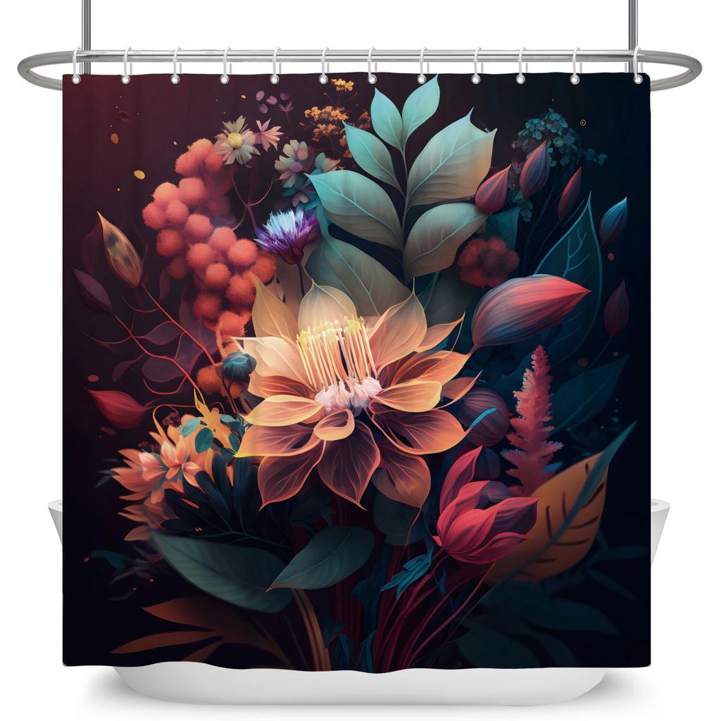 Elegant Flowers Shower Curtain Colorful Floral Shower Curtain Waterproof Polyester Bathroom Curtains Bathtub Decor with 12 Hooks