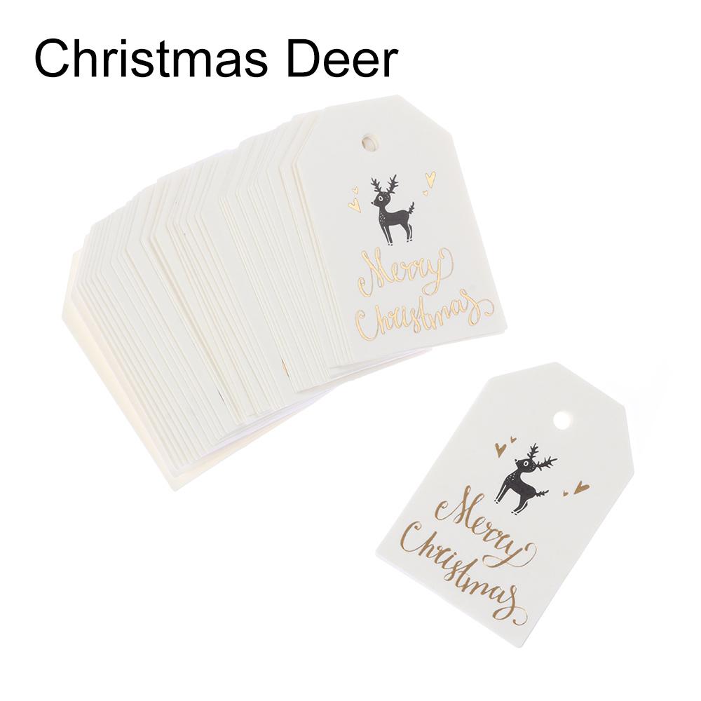 50PCS Christmas Labels Santa Claus Elk Gloves Tree Labels Xmas Decoration Hang Tags Christmas Gift Wrapping Supplies Kraft Tag