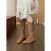 Höhenvergrößernde Khaki Wildleder Skinny Mittelhohe Stiefel Stiefel Herbst Einzelstiefel Ritterstiefel
