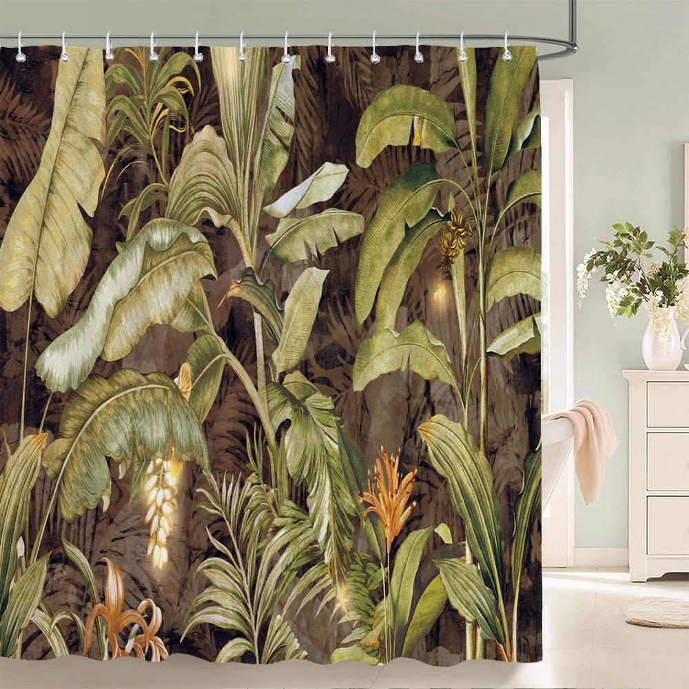 Modern style Shower Curtain 3D Tropical Plant leaves Printed Fabric Bathroom Curtains Home Bathtub Decor Curtain with Hooks
