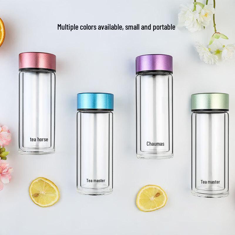 FUGUANG Double-Layer Glass Tea Infuser Bottle for Women