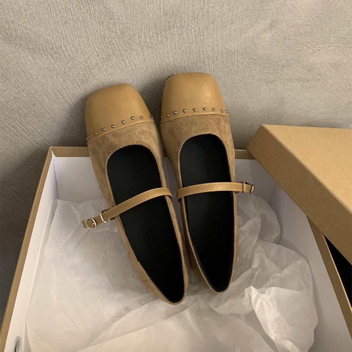 

Premium sense shallow mouth single shoes women s flat 2024 autumn French evening breeze retro temperament fairy commuting Mary Jane shoes 35 хаки