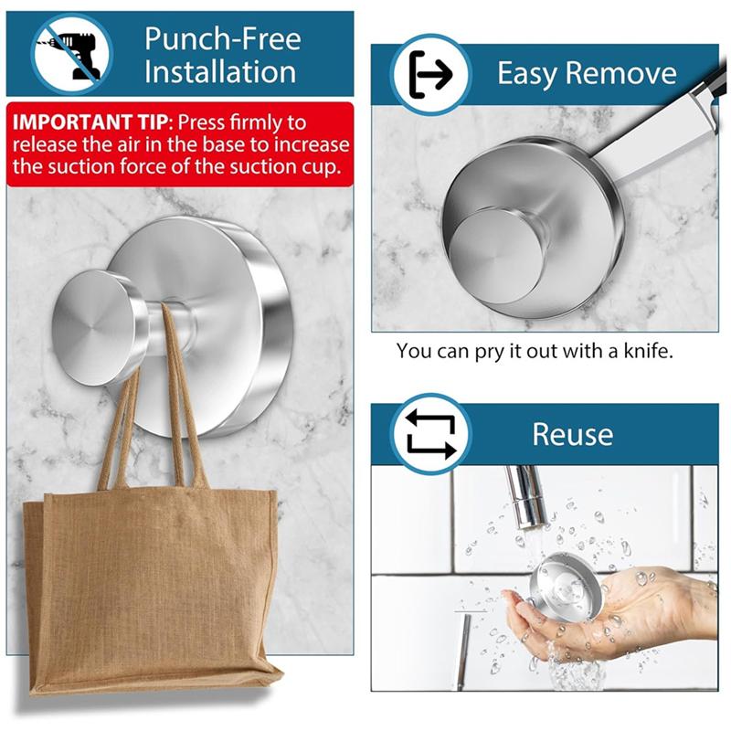 A96K-2PCS Suction Cup Hooks For Shower, Wall Suction Cup Hooks No-Drill Hooks For Bathrooms Wall, Glass Door, Mirror