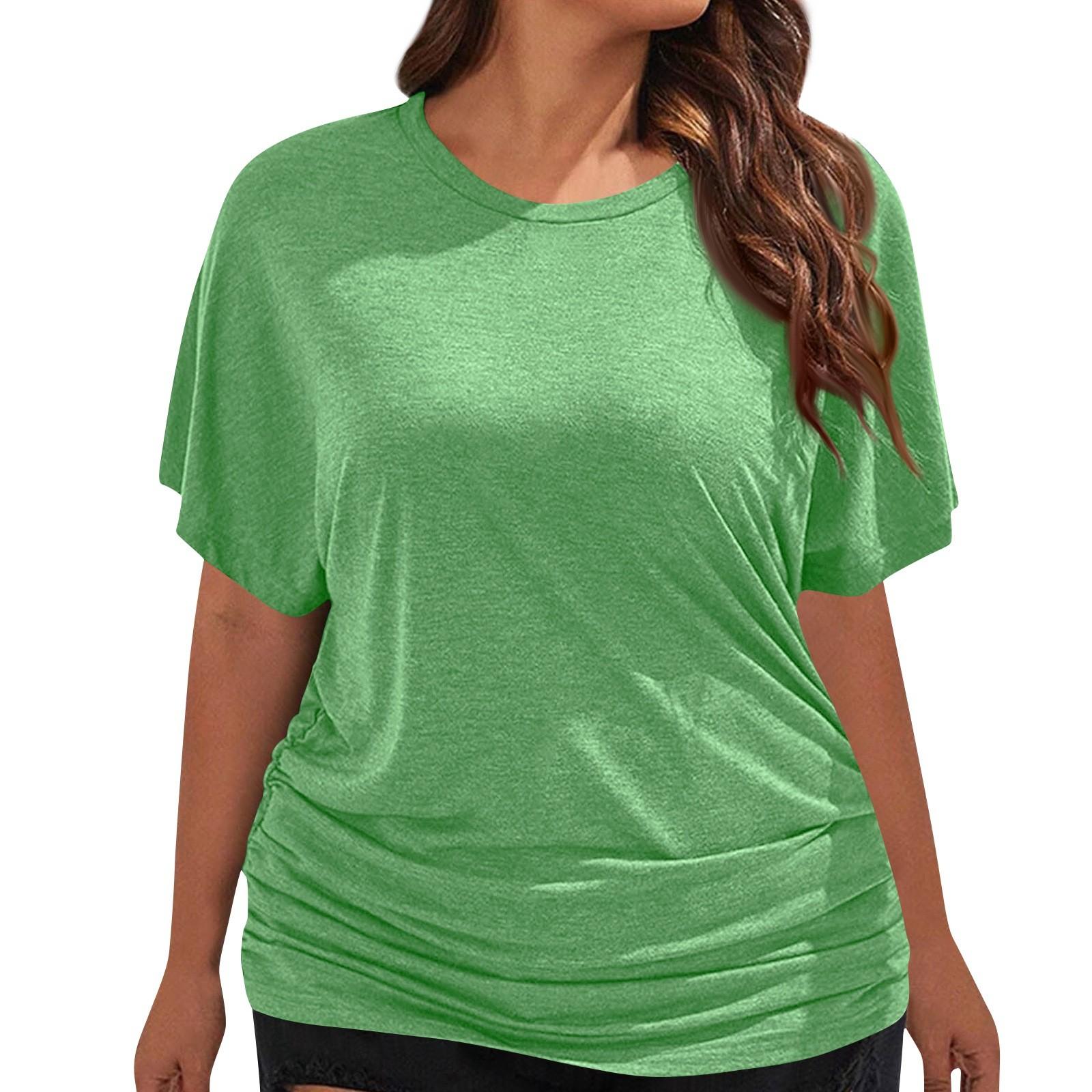 

Женская модная однотонная футболка с круглым вырезом, плиссированная, с короткими рукавами, свободная, повседневная XXXXL