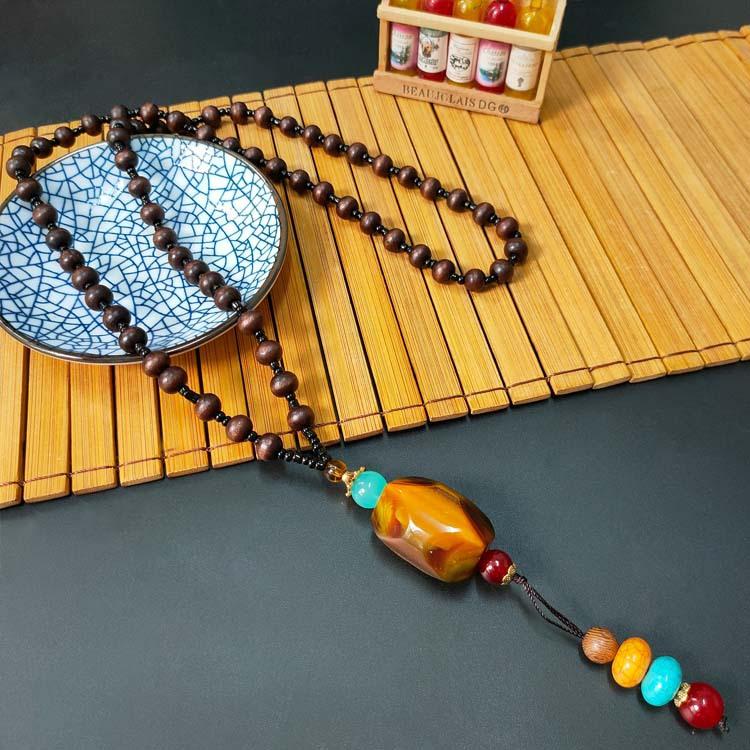 New retro ethnic style safety buckle sweater chain cotton and linen clothing accessories long necklace women