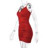 European & American Women's Summer V-Neck Sun Protection Ice Silk Bodycon Dress with Spaghetti Straps and Breathable Ruched Design