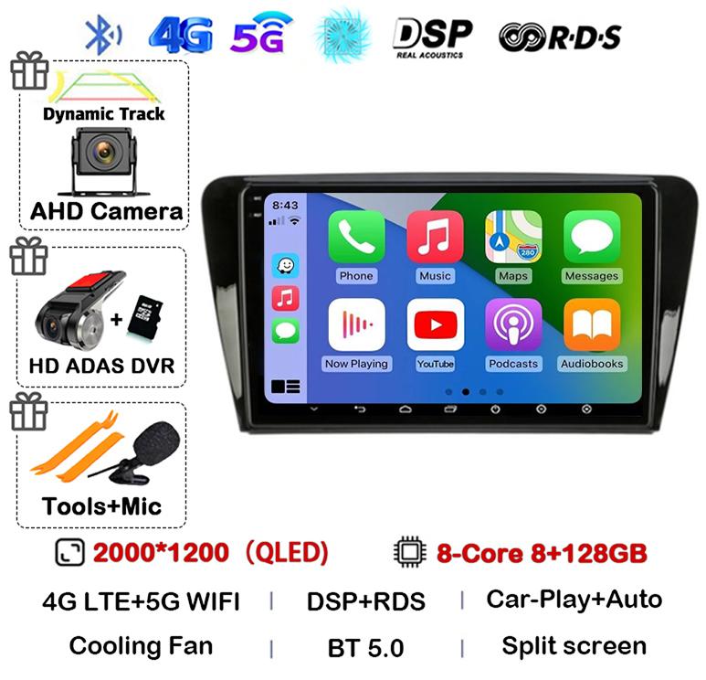 Android 14 Carplay Auto Car Radio For Volkswagen SKODA Octavia 3 A7 2013 2014 2015 2016 2017 2018 Multimedia Player Stereo GPS