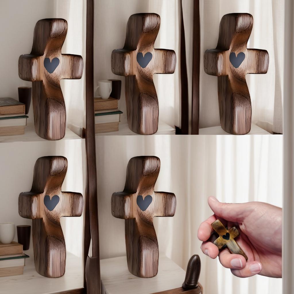 My Heart | Encouragement Gift, Wooden Crosses Across My Heart, Pocket Crosses Gift, Fingertip Stress Relief Gifts, Gifts For Str