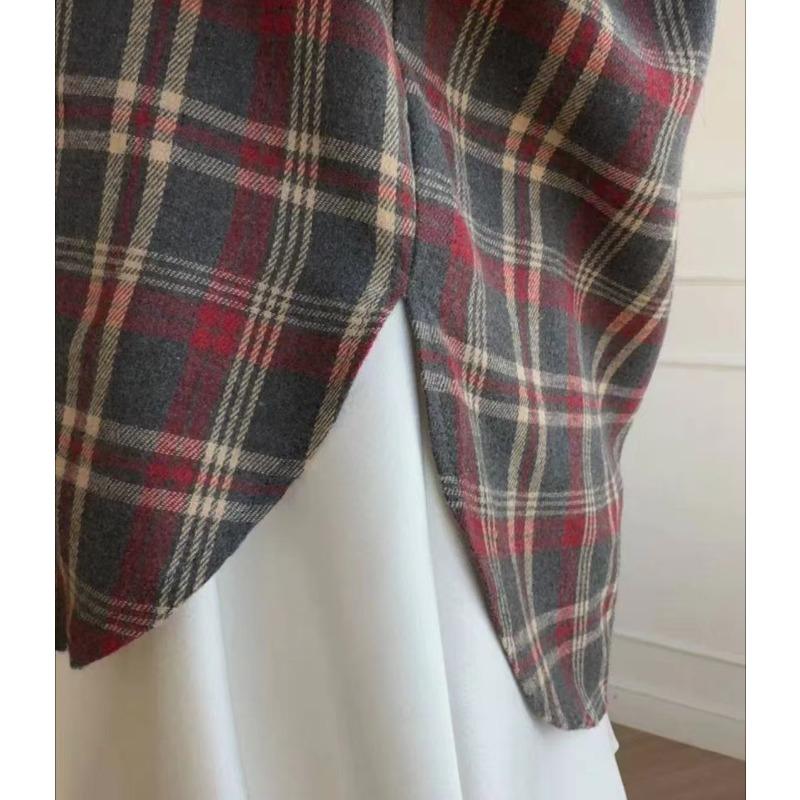 Frühling und Herbst Neues Karomusterhemd Damen Retro Revers Locker Langärmlig Poliertes Damenhemd