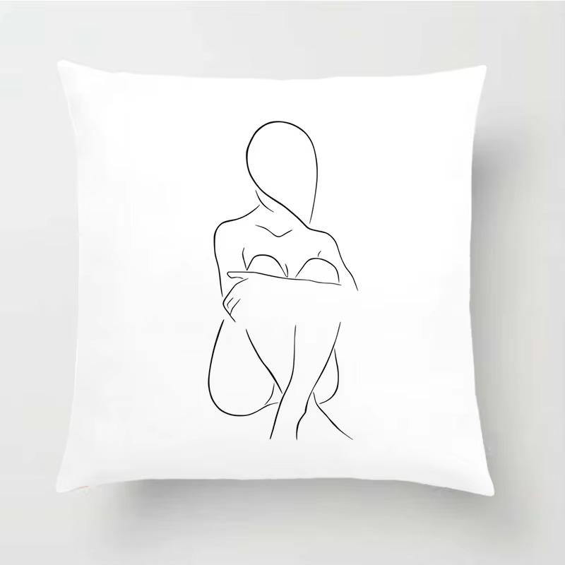 Abstract Women Cushion Cover Nordic Line Drawing Pillow Cover Yellow Girl Bedroom Chair Sofa Cushion Case Home Decor Pillowcase