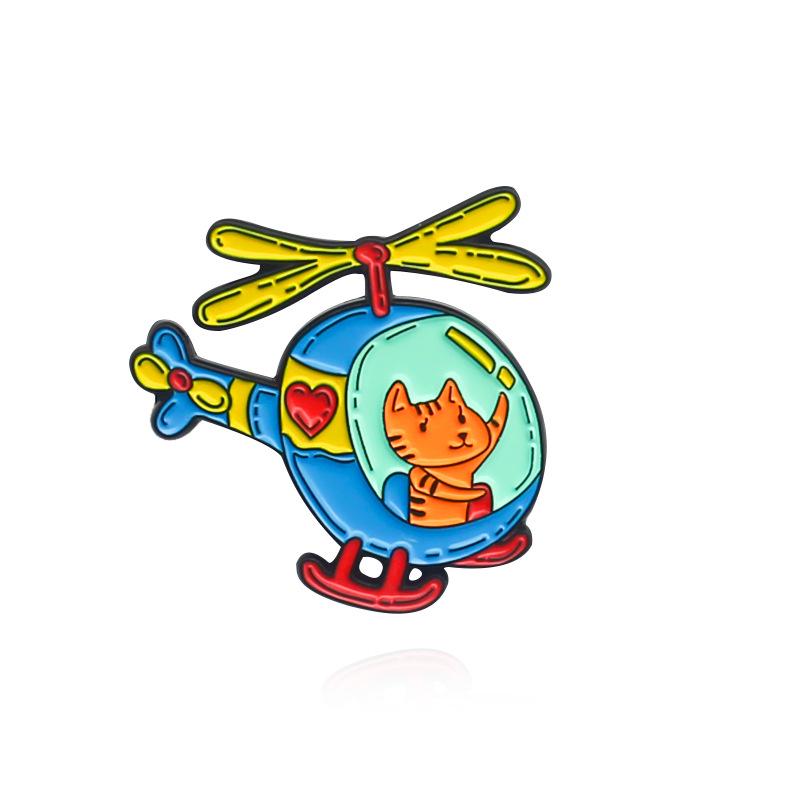 Cartoon Cat in Heart Helicopter Brooch: Whimsical Homecoming