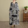 Dimanaf 2025 Women Plus Size Spring Long Dress Loose V-Neck Printing Vintage Casual Floral Oversize Long Sleeve 5027