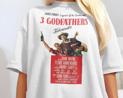Vintage 3 Godfathers V1 Natural T Shirt and Kids Shirt Movie Poster Retro Vintage Cotton Men's Women's Gift Present