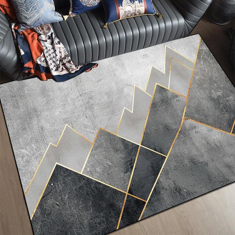 Modern Geometric Golden Edge Carpets for Living Room Light Luxury Rugs for Bedroom Soft Flannel Lounge Sofa Floor Mats Washable