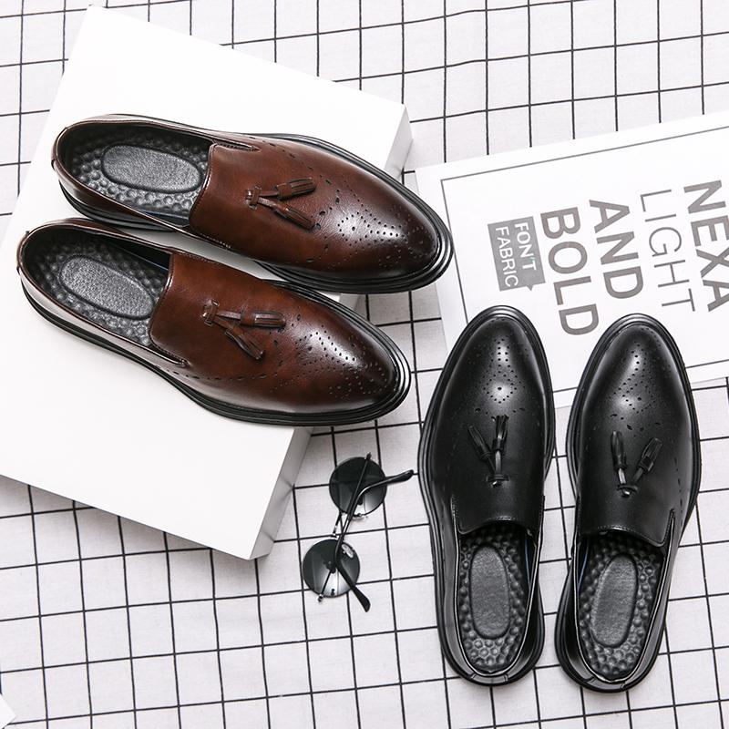 New Men's Fashion Business Tassel Loafers Luxury Brogue Carving Leather Shoes Formal Dress Slip-On Driving Shoes Party Pea Shoes