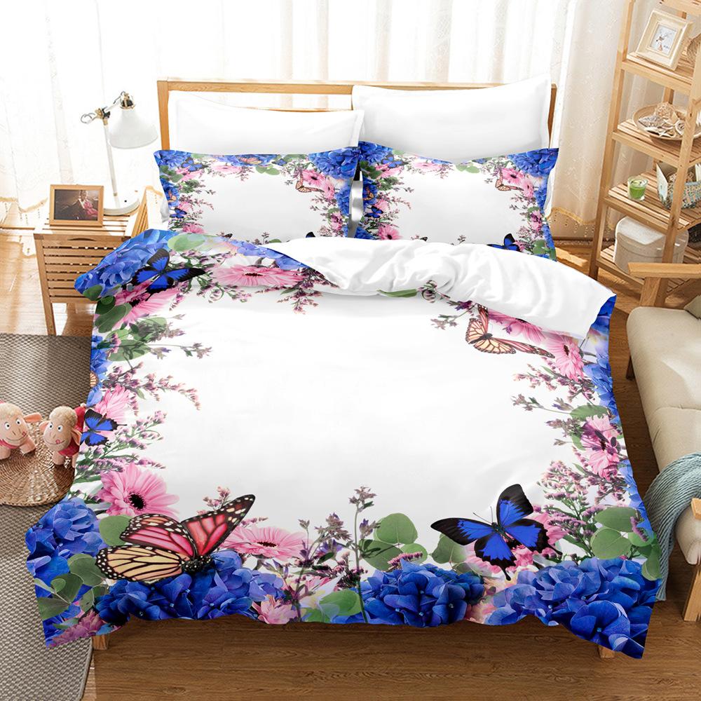 3D Digital Printing Quilt Cover Tropical Plant Green Leaf Flower Three-Piece Set Abrasive Bedding