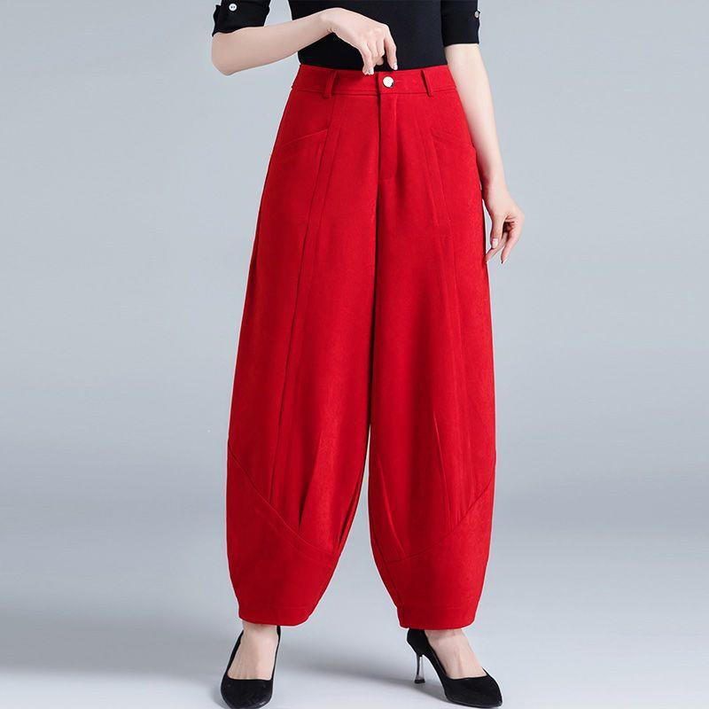 

2026 Spring/Summer Women s Plus Size High Waist Wide Leg Black Lantern Pants 28