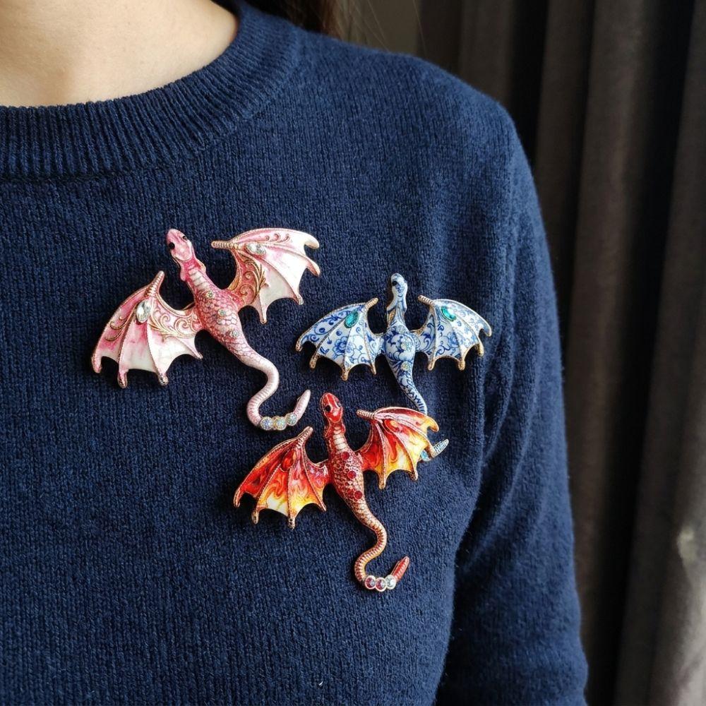 Zinc Zinc Zinc Alloy Crystal Wing Dragon Pin Colorful Rhinestone Animal Dragon Brooch  Daily Wear