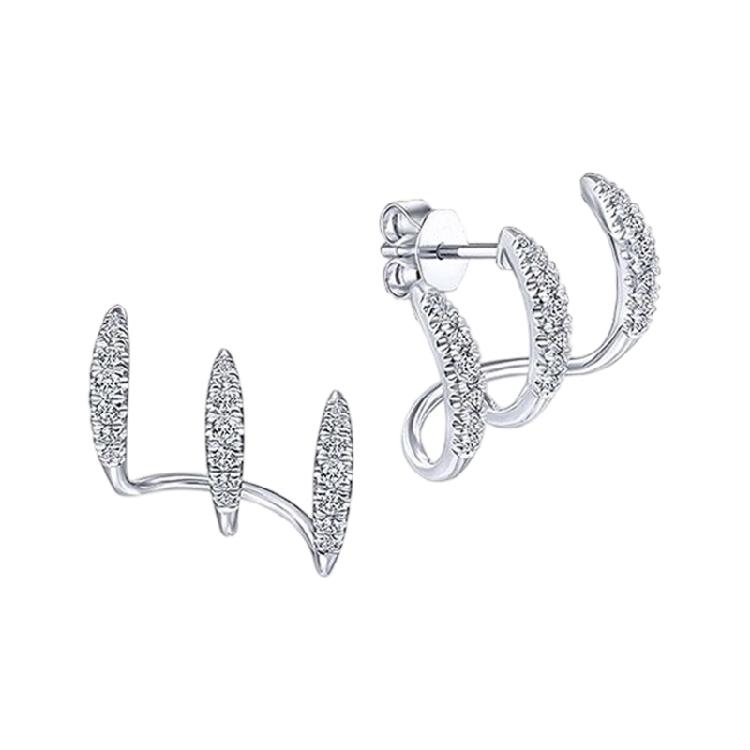 

Allergy Resistant Alloy Earrings Featuring Curved Three Prong Design Available In Gold And Silver For Sensitive Ears.