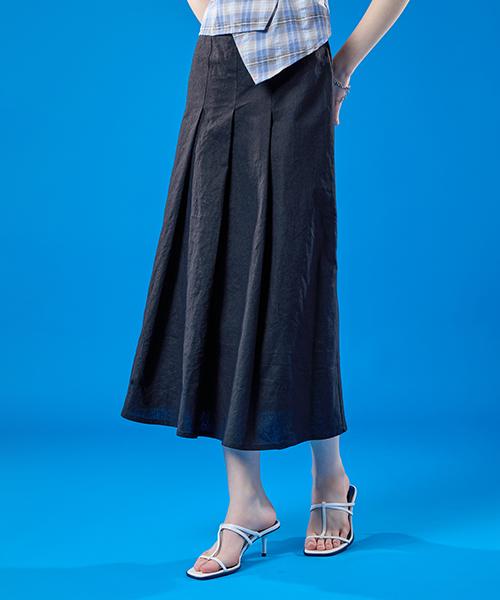 Collet Linen Pleated Long Skirt [Black] Summer Long Skirt Ver.