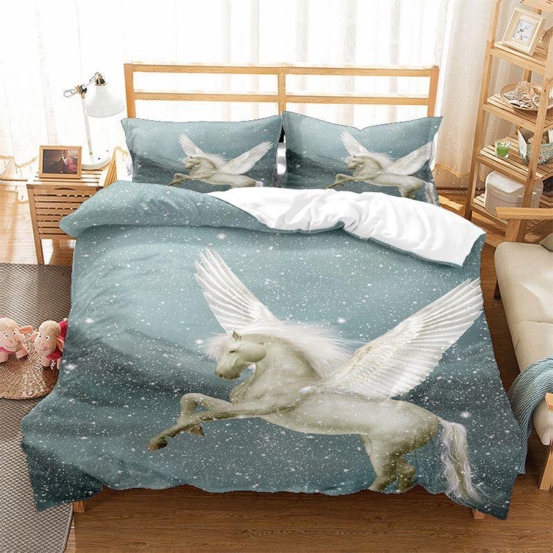 Running Unicorn Horse Bedding Set 3D Print Polyester Duvet Cover Single Twin Queen King Size for Home Decoration Birthday Gift