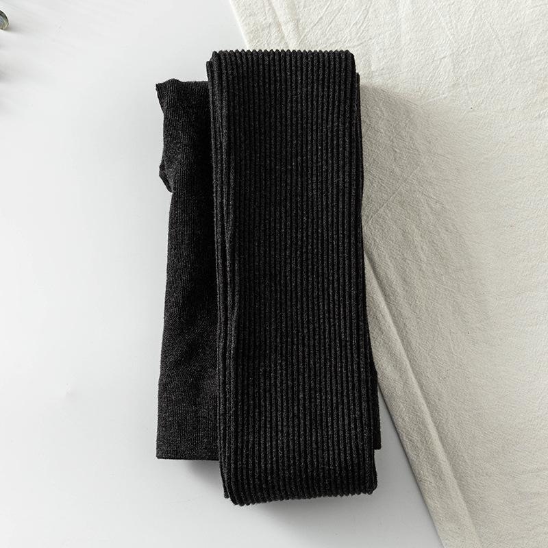 Women's Ribbed Knit Stripe Leggings - White Nine-Point Cotton Pantyhose for Spring & Autumn.