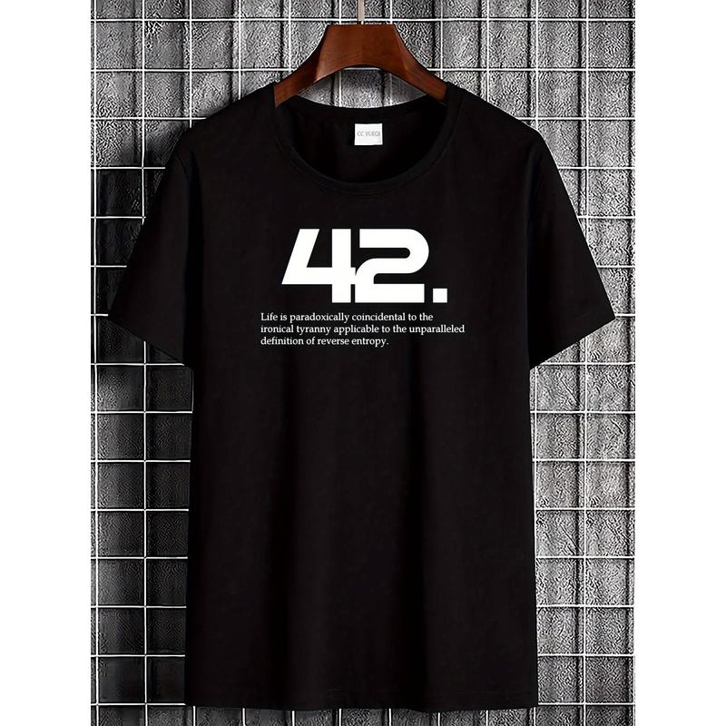 42 Per Anhalter durch die Galaxis Übergroßes Schweres T-Shirt Schwarz Streetwear mit Antwort Leben Universum Alles Design Weicher Atmungsaktiver Stoff