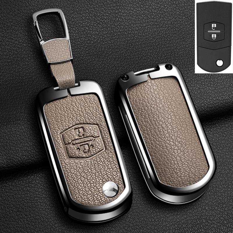 Interior Mouldings New Zinc Alloy Leather Car Flip Key Case Cover for Mazda 2 3 5 6 CX7 CX9 RX8 MX5 MPV Demio Holder Protector K