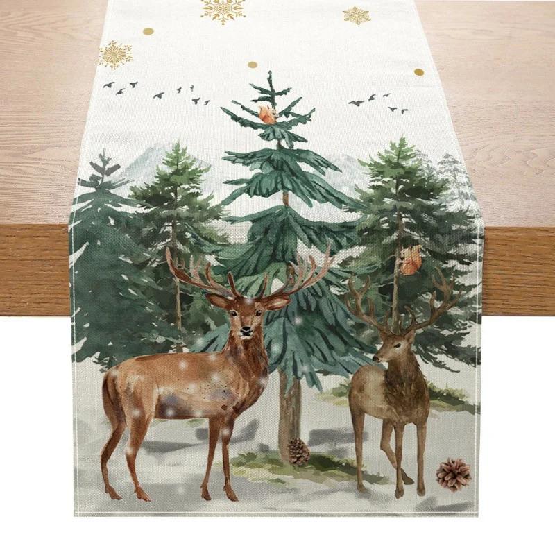 Christmas Table Mat Linen Print Santa elk Table Runner Christmas Decor Snowman Xmas Tree Pattern Tablecloth Home Xmas Ornaments