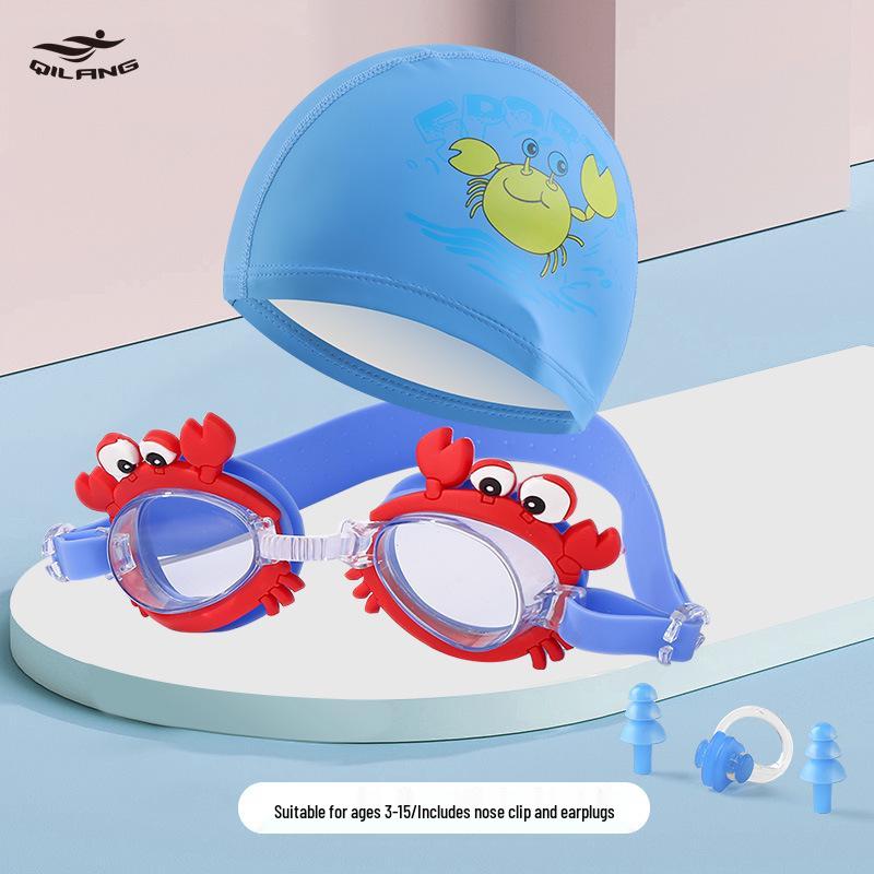 Kids' Cartoon Swim Cap with Waterproof Ear Protection & High Elasticity - Comfortable PU Cap for Boys & Girls, Customizable Logo Available.