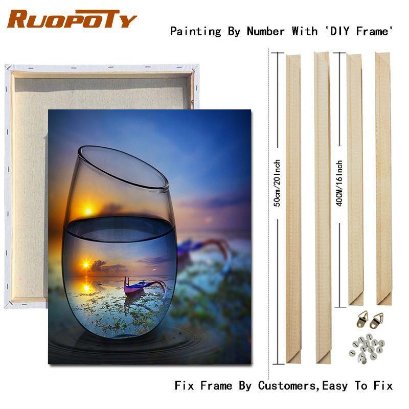 RUOPOTY Paint By Numbers Seaside Landscape Wall Art Unique Gift Hand Painted Acrylic Picture By Numbers Bottle For Living Room