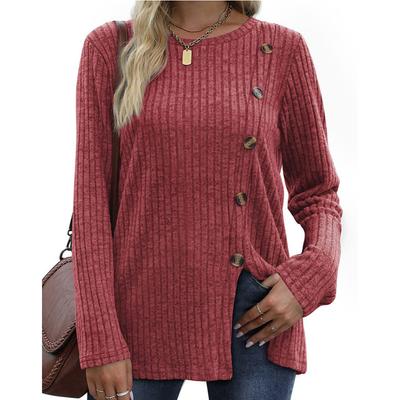 Fashion Trend Button T-shirt For Women New Fashion Autumn Casual Solid Color Long-sleeved T-shirt Women's Top