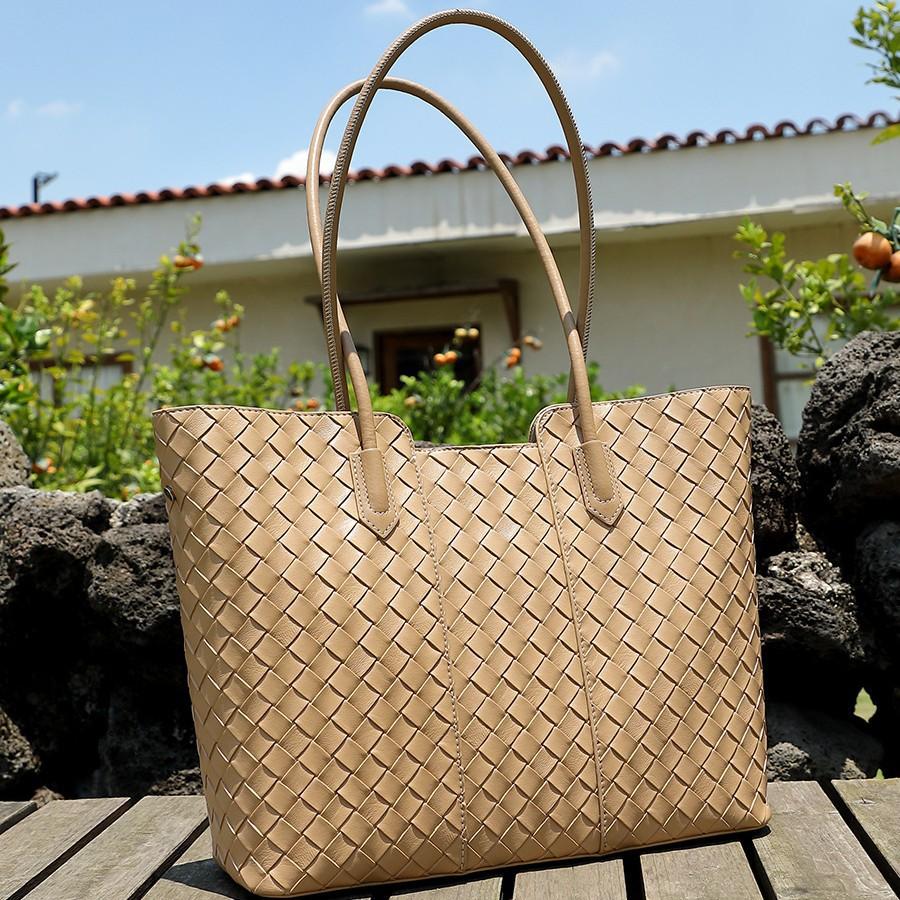 Leather Women'S Bags Cowhide Fashion Shoulder Bags Daily Commuter Bags Simple Wind Large Capacity Woven Mother And Child Bags