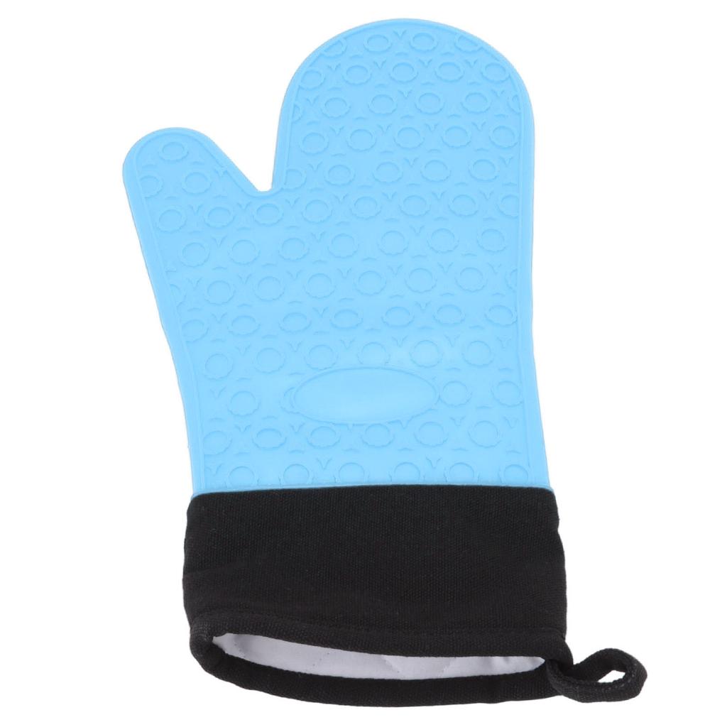 Silikon Topflappen Rutschfest Küchen Backhandschuhe Hochtemperaturbeständig 2 Finger Lang Blau