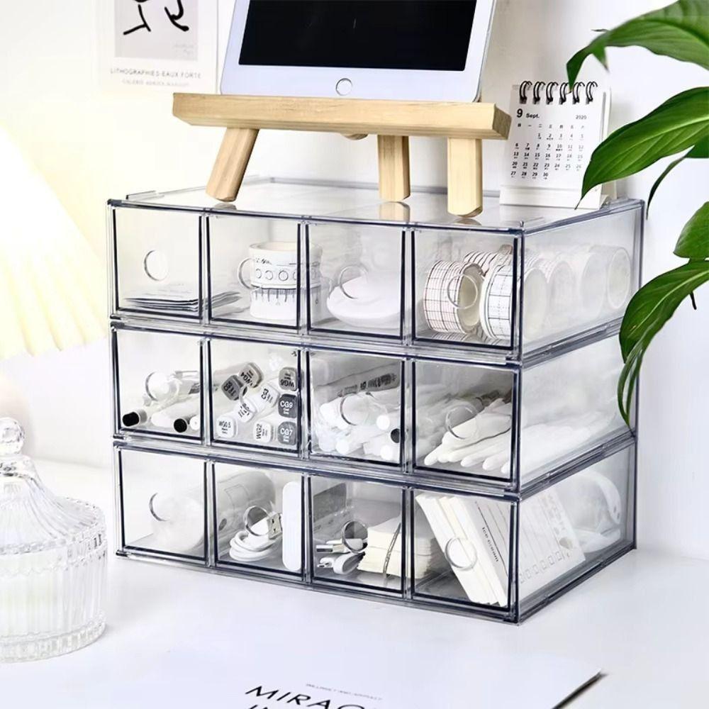 Stackable Stationery Storage Box Clear Pencil Holder Plastic Drawer Organizer  for Glasses Storage