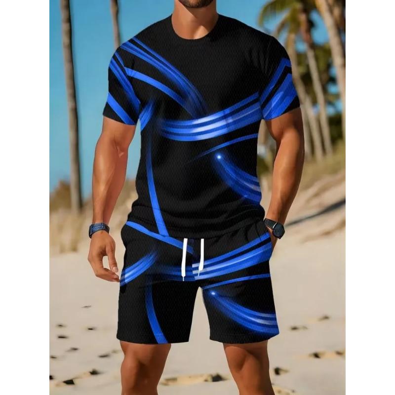 Fashion Men's Abstract Suit 3D Casual Color Printing Summer T-shirt Shorts Simple