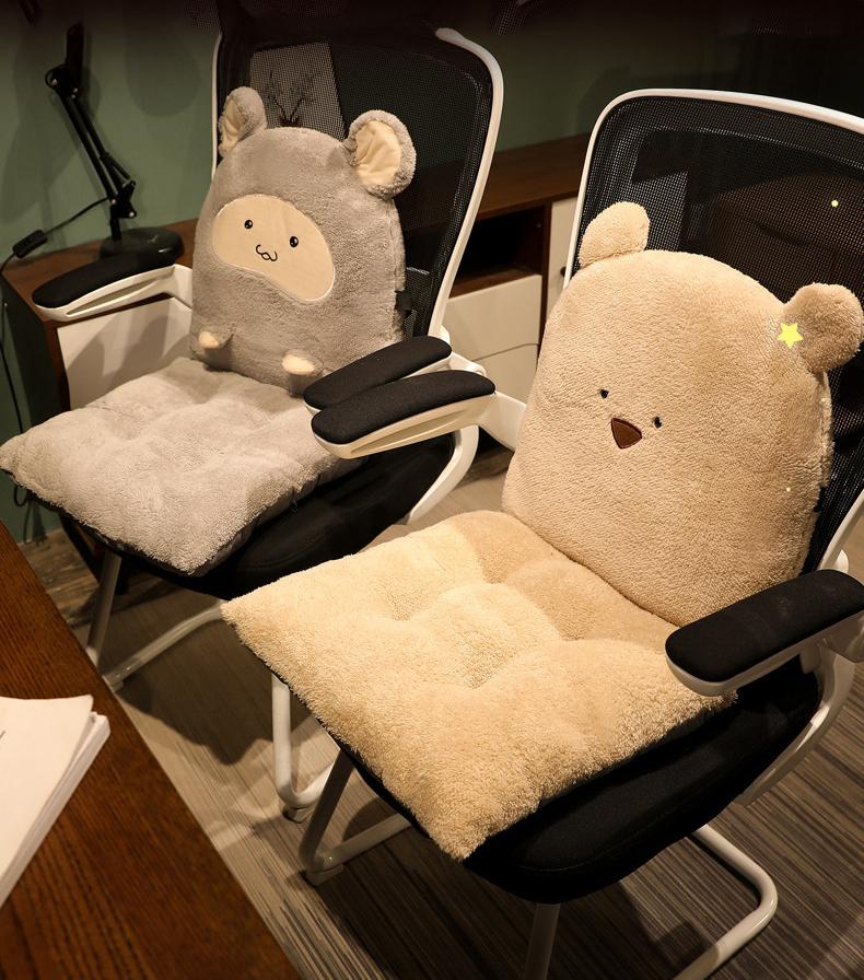Cartoon Bear One-piece Cushion Office Seat Pad Backrest Pillow Plush Non-slip Chair Cushion Soft Thickened Butt Pad