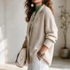 Women's Fashion Color Lapel Collar Long Sleeve Button Down Knit Cardigan Sweater Jacket Loose Fit Drop Shoulder