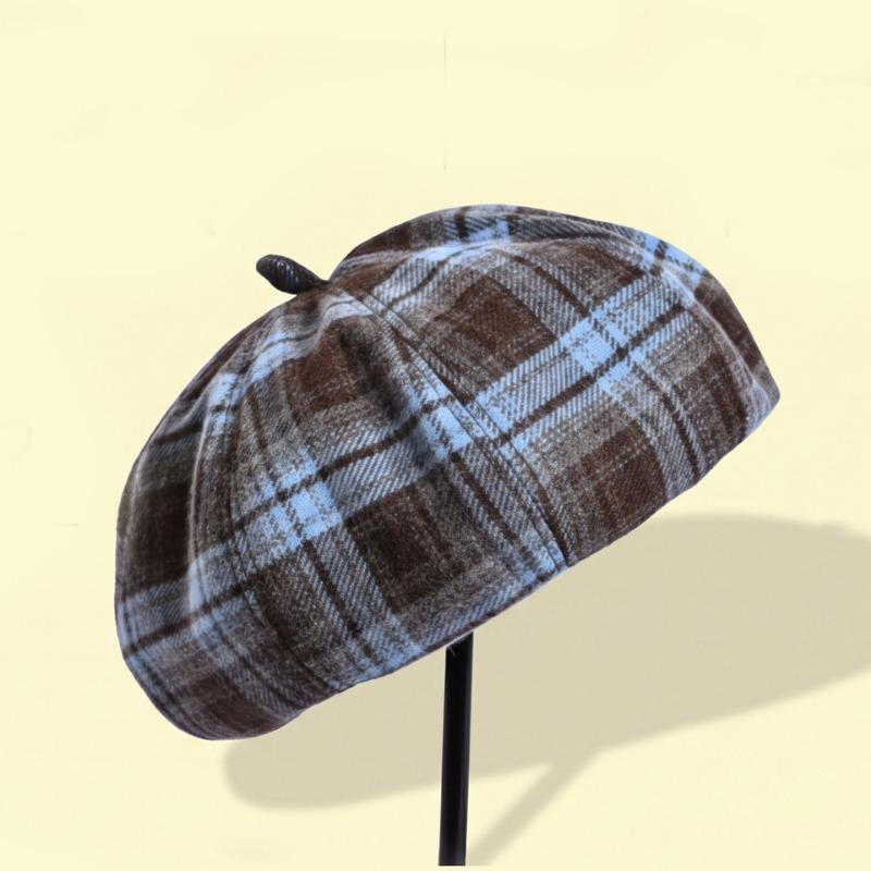 Women S Artistic Plaid Beret Japanese Style Autumn Winter Sweet Fashion Hat