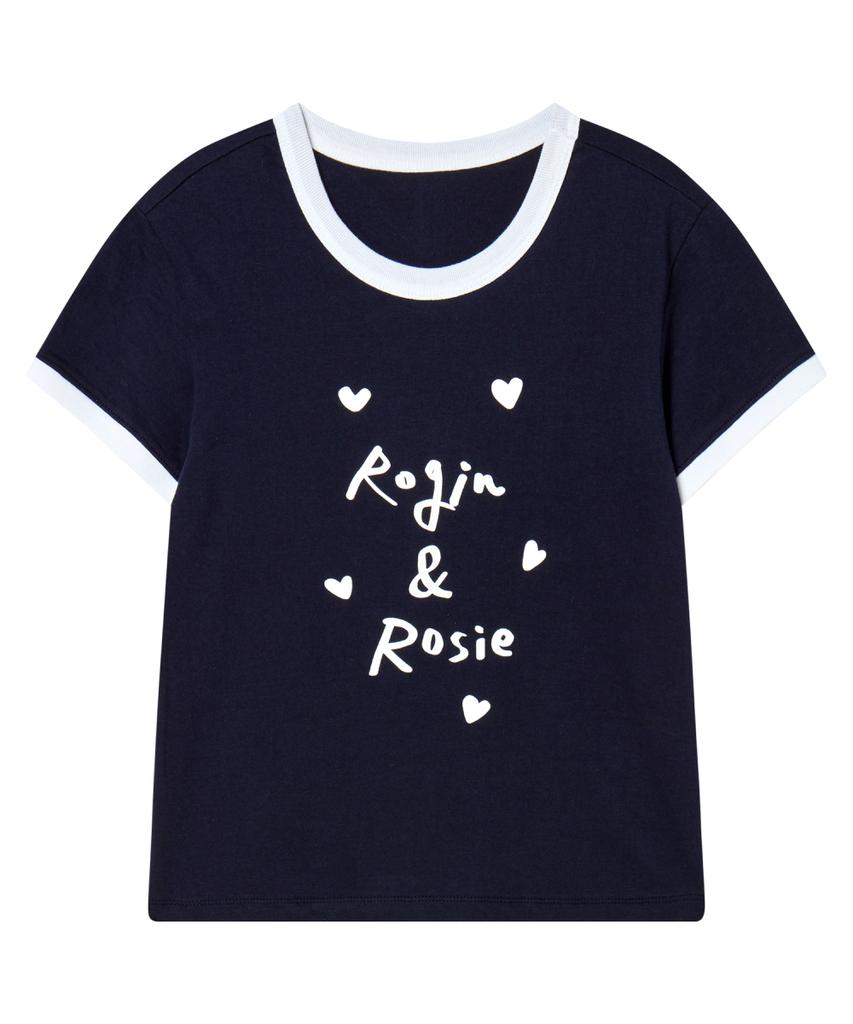 Loginaenloji Rogin N Rosie Lettering Ringer T-Shirt Navy