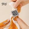Non-slip Scarf Clasp Grid Square Ring, Rhinestone Silk Clip, Decorative Fine Electroplated Ring Slide Elegant Wrap Holder for Women Neckerchiefs