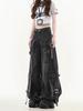 Unisex Wide-Leg Multi-Pocket Ripped Blue Jeans with Deconstructed Ribbon