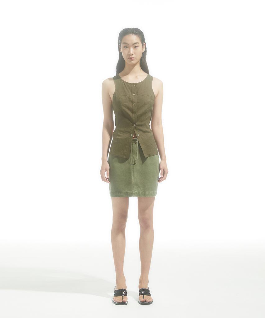 Dre Cotton Out Zip-Fly Skirt_Khaki