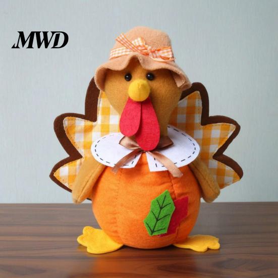 Seasonal Indoor Ornament Thanksgiving Plush Turkey Doll, Stuffed Animal Figurine, Autumn Holiday Tiered Tray Decor Harvest Tabletop Decoration