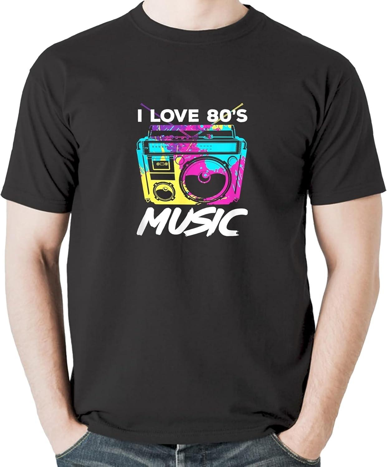 I Love 80s Music Boombox Retro T-Shirt Sweatshirt Hoodie Tanktop for Men Women Kids Black S