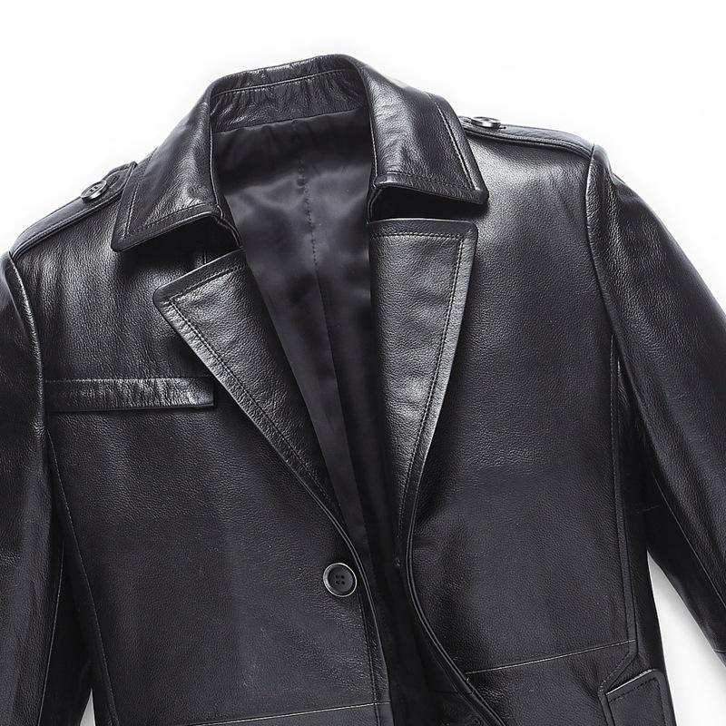 Genuine Leather Jacket Men's Cowhide Leather Jacket Mid-length Leather Windbreaker Suit Collar Leather Suit Jacket Autumn and Winter Hot Style